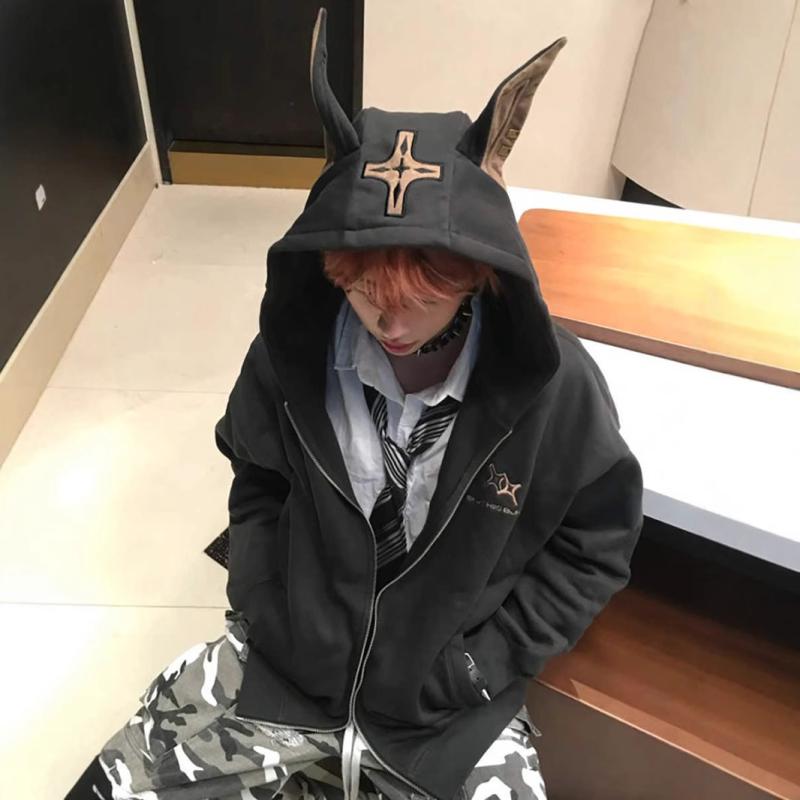 パーカー メンズ ストリート系 ドーベルマン プリント ジップアップ スウェット フーディ 春秋 トップス カジュアル ゆったりめ 黒 白 M L XL XXL