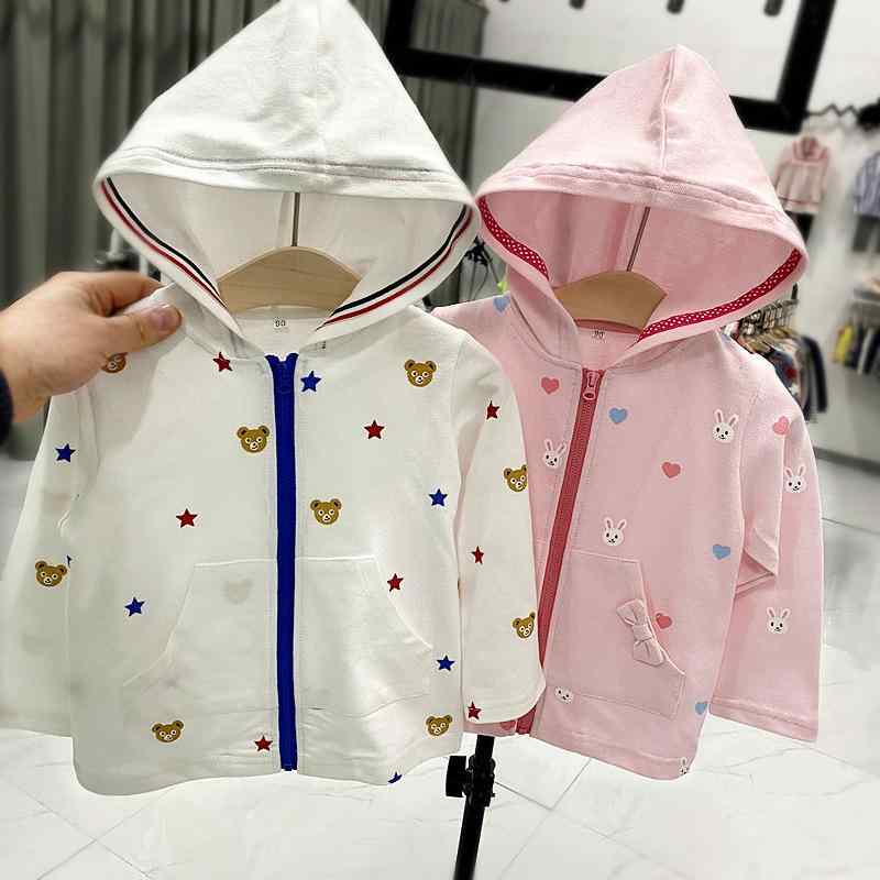 キッズ ジャケット 春秋 長袖 ジップアップ パーカー フード付き 子供服 防寒着 カーディガン コート 綿100％ 柔らかい かわいい 通園 通学 90 100 110 120 130 白 ピンク