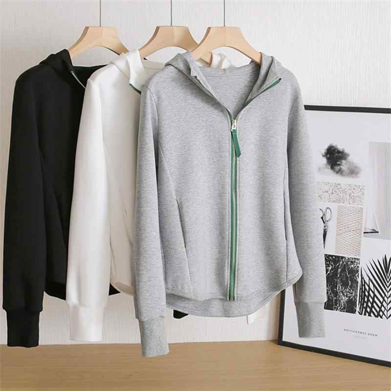 パーカー レディース カジュアル Tシャツ 長袖 ジップアップ フード付き ショート丈 トップス 春秋 ポリエステル ホワイト グレー ブラック