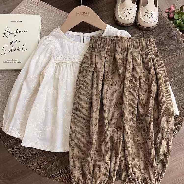 子供用セットアップ 森ガール ドールシャツ トップス ＋ 花柄 バルーンパンツ 2点セット 女の子 春秋 100cm 110cm 120cm 130cm 140cm ポリエステル