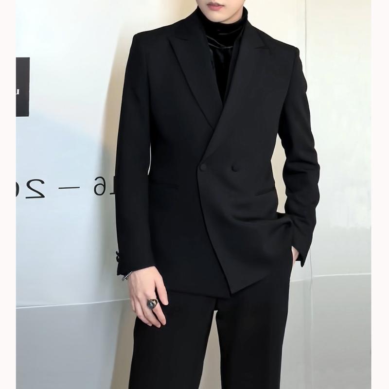 メンズ スーツ セットアップ テーラード ジャケット パンツ ポリエステル 春秋 スリムフィット ブラック フォーマル パーティー|Tanzan