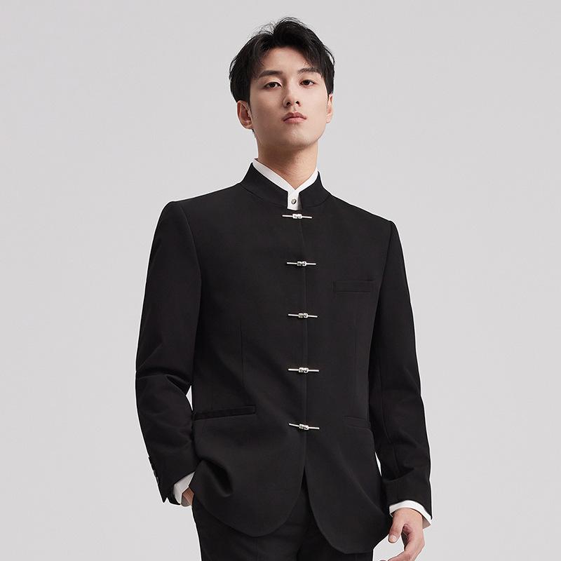 礼服 メンズ 中山服 スーツ セットアップ 春物 コットン 立襟 結婚式 新郎 ブラックフォーマル パーティ|Tanzan