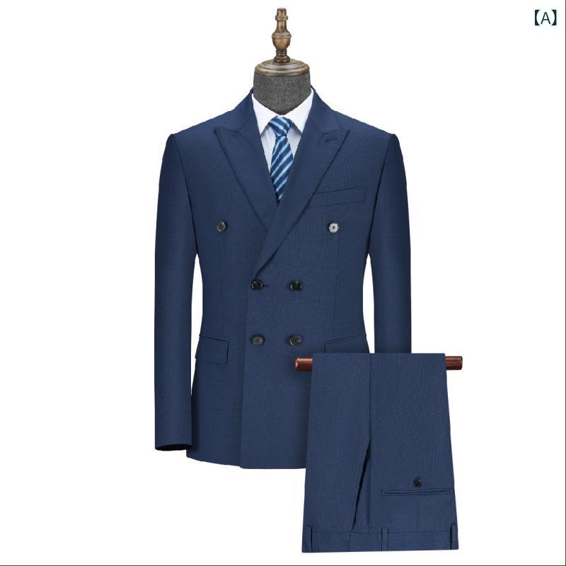 スーツ メンズ 羊毛 ウール ブルー ブリティッシュスタイル ダブルブレスト クラシック 礼服 フォーマルウェア 上下セット｜Tanzan
