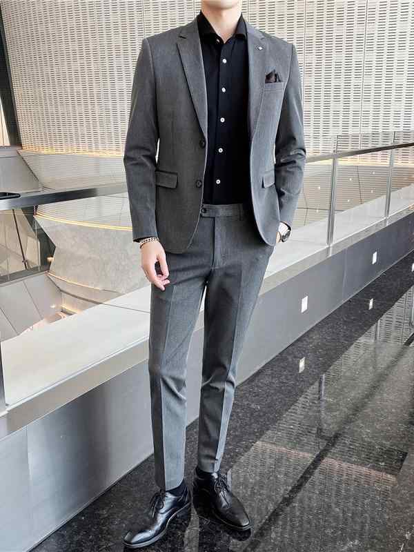 スーツ メンズ 2点セット ビジネス フォーマル 紳士服 結婚式 パーティー カジュアル 男性用 ポリエステル混紡 ダークグレー ブラック グレー ネイビー S M L XL 2XL 3XL 4XL 5XL|Tanzan