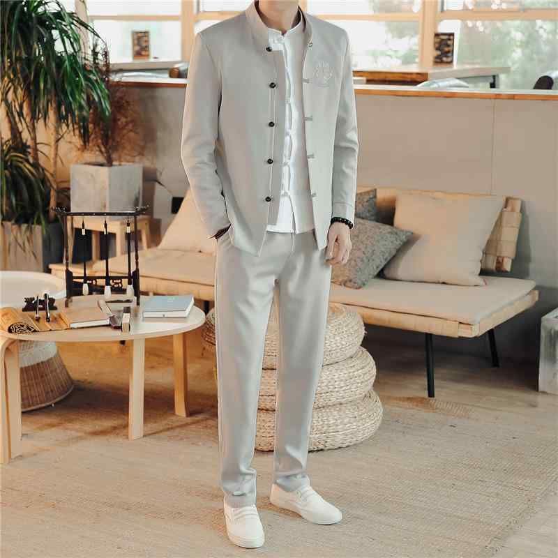 スーツ メンズ 男性用 フォーマルスーツ 上下セット 立ち襟 ポリエステル 秋冬 ミルクホワイト 黒 M L XL 2XL 3XL 4XL 5XL｜Tanzan