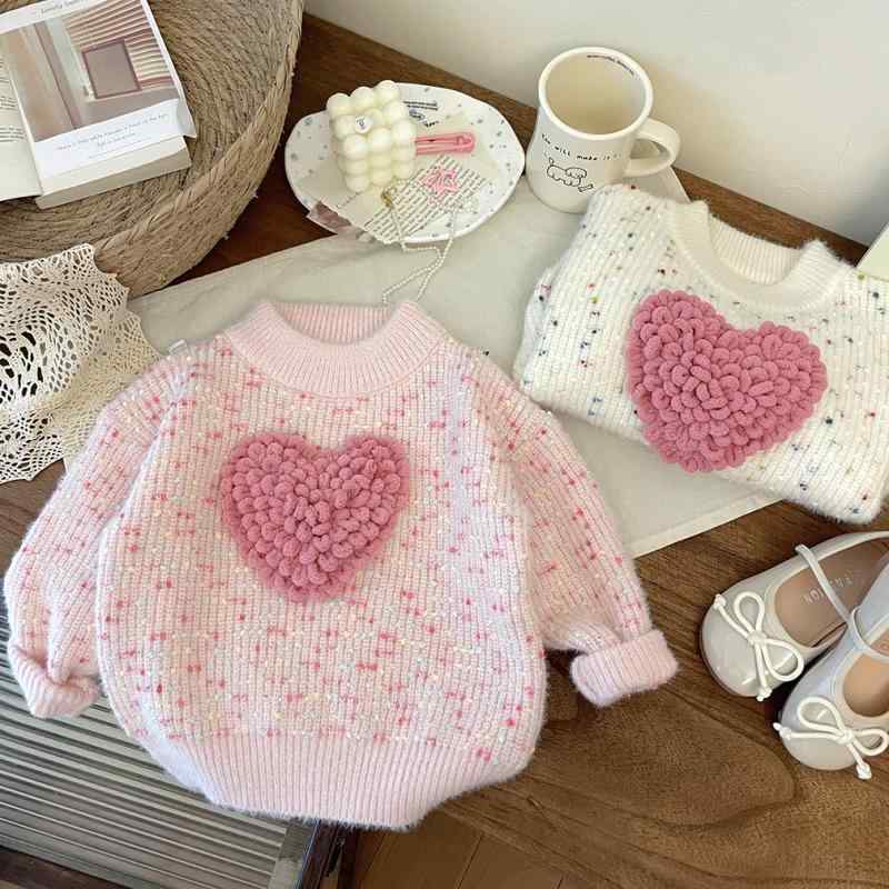 子供服 ニット・セーター 女の子 立体 愛心 マルチカラー 厚手 プルオーバー 秋冬 普段使い かわいい 90cm 100cm 110cm 120cm 130cm 140cm