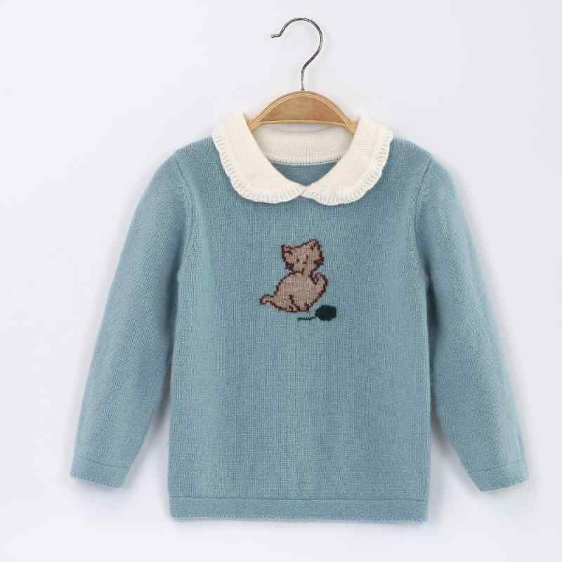 ニット・セーター ガールズ 子供服 ウール カーディガン トップス プリンセススタイル 無地 花柄 長袖 厚手 襟付き 孔雀色 ブルー系 レモンイエロー 90 100 110 120 130 140 150cm 秋冬