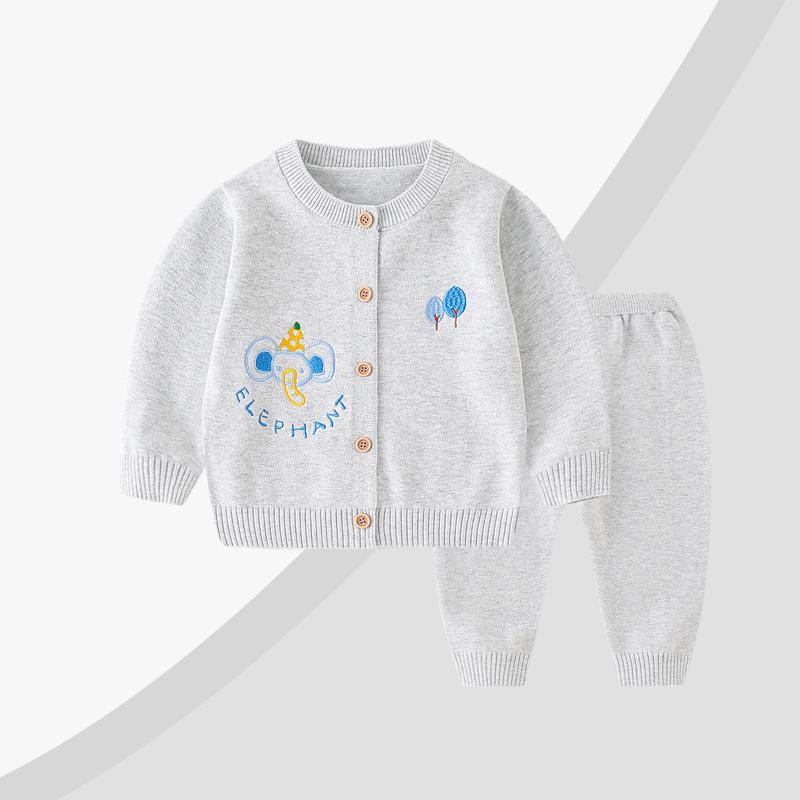 ベビー ニット セットアップ 秋冬 長袖 カーディガン トップス パンツ 2点セット 赤ちゃん 男の子 女の子 幼児 子供服 綿100% かわいい 動物柄 カジュアル 普段着