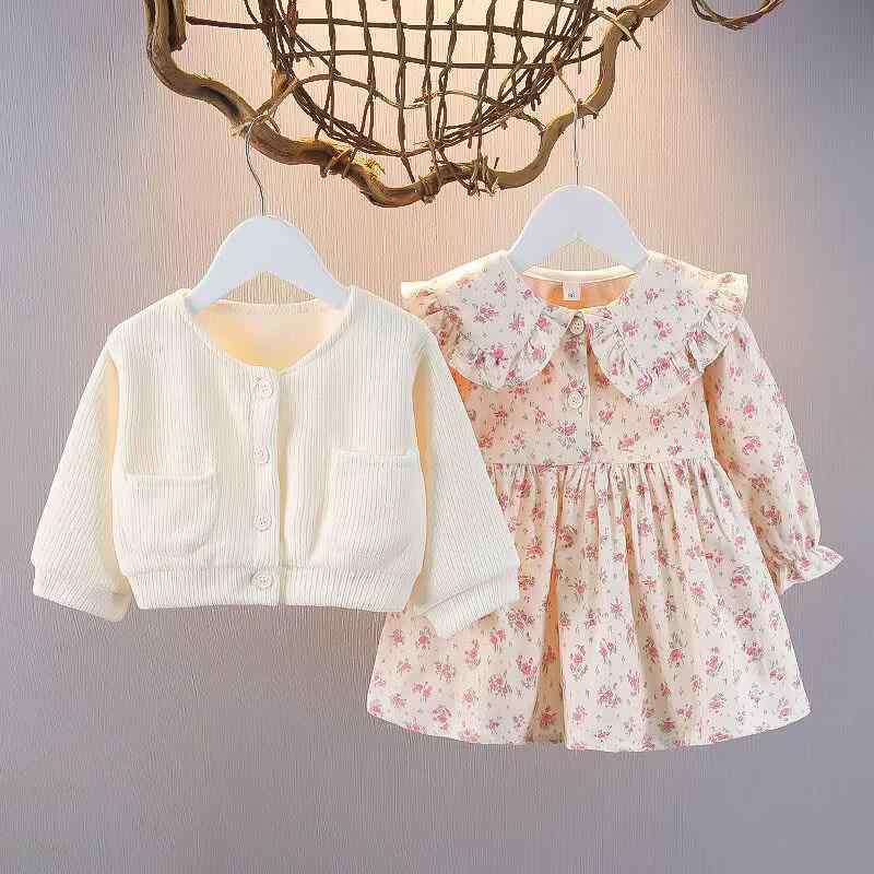 子供服 ニット カーディガン 花柄 ワンピース セットアップ 春秋 女の子 小童 韓国風 かわいい おしゃれ 73CM 80cm 85cm 90cm 100cm 110cm