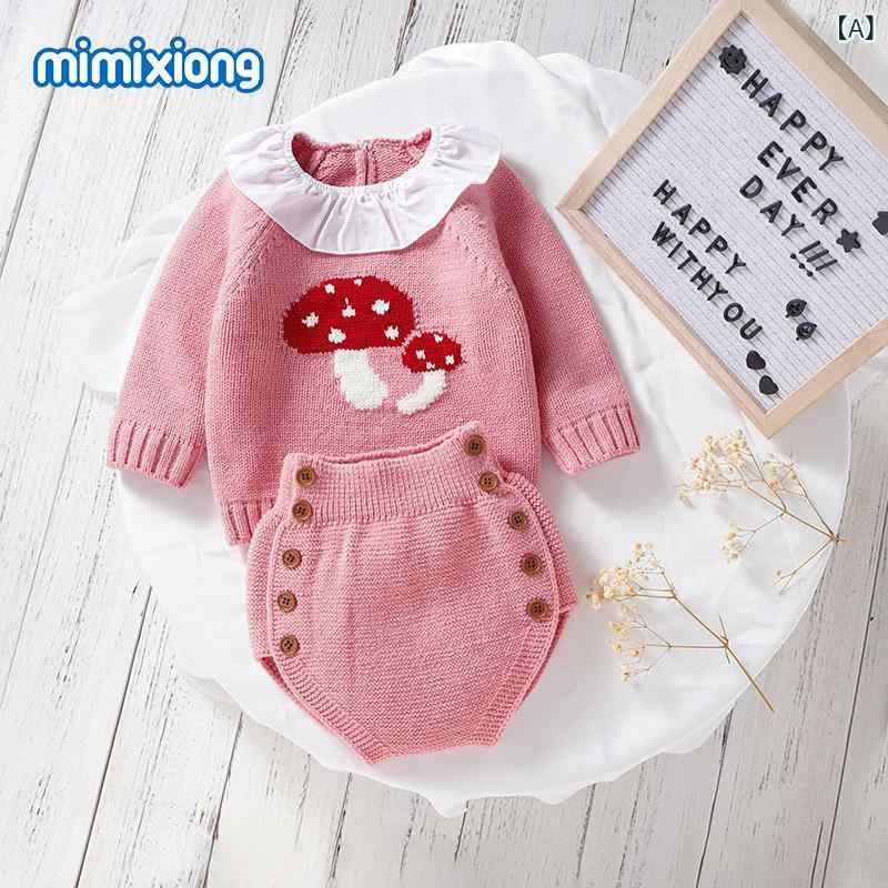 ベビー服 ニット トップス ショートパンツ 上下セット 春秋冬 幼児 長袖 ズボン 2点セット かわいい キュート ピンク系 グリーン グレー
