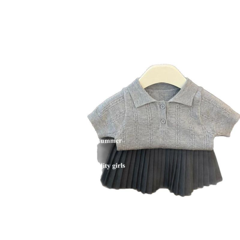 子供用セットアップ 女の子 子供服 半袖ポロシャツ プリーツスカート 上下セット 春夏 かわいい おしゃれ 通園 通学 普段着