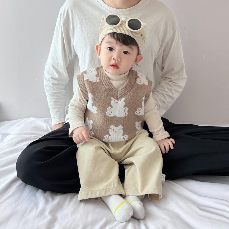 子供用ニットベスト 秋冬 男女兼用 ベビー服 チョッキ トップス 幼児 暖かい 防寒 アクリル カートゥーン柄 かわいい 普段使い