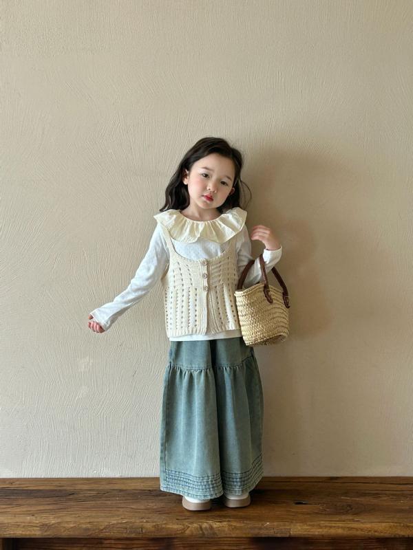 子供服 女の子 ニットベスト 綿 春 トップス ニット吊りスカート セットアップ 90 100 110 120 130 140cm