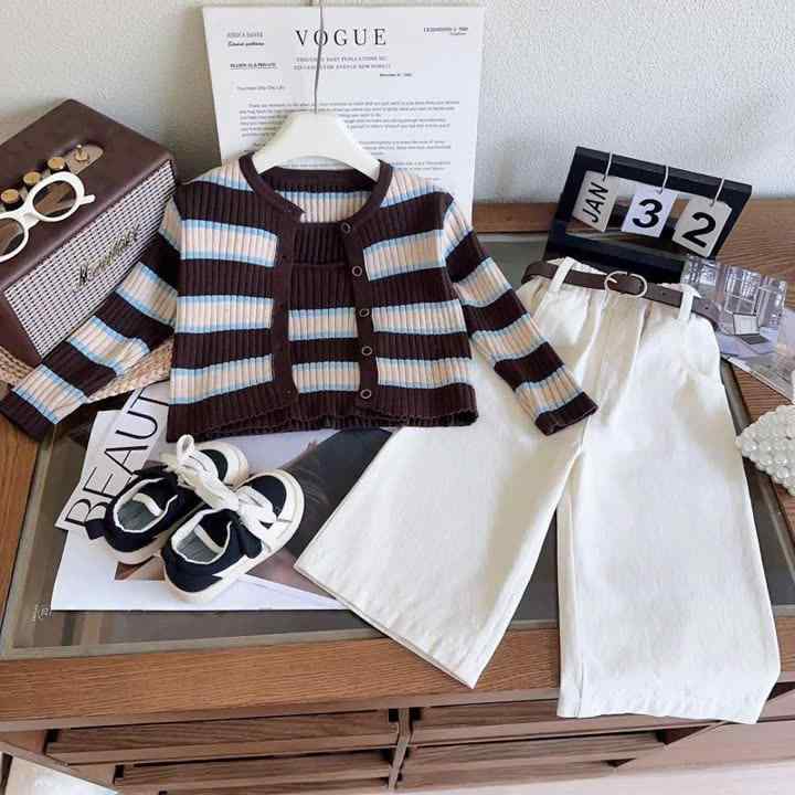 ニット カーディガン キッズ 女の子 子供服 コットン 長袖 ストライプ 春秋 ラウンドネック 90cm 100cm 110cm 120cm 130cm 140cm