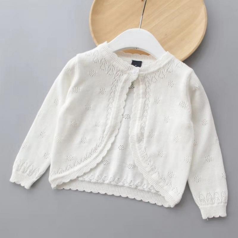カーディガン キッズ 女児 ニット 綿 薄手 ベビー 子供服 トップス 春秋 冷房対策 紫外線対策 ピンク系 アイボリー 73 80 90 100 110 120 130 140 150