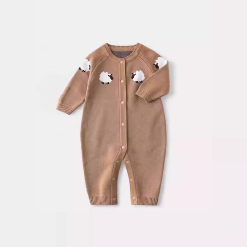ベビー服 ニットカーディガン 春秋 長袖 コットン100％ 乳幼児 男女兼用 かわいい 小綿羊 カフェオレカラー