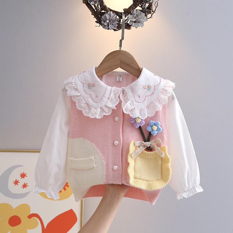 ニットベスト キッズ 女の子 ベビー 子供服 セーター カーディガン 春秋 薄手 幼児 普段着 韓国風 かわいい 90 100 110 120 130cm