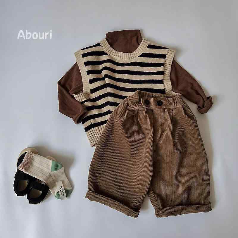 子供服 ニットベスト ストライプ柄 男女兼用 ラウンドネック セーター ベスト 8歳以上 秋物 140cm以上