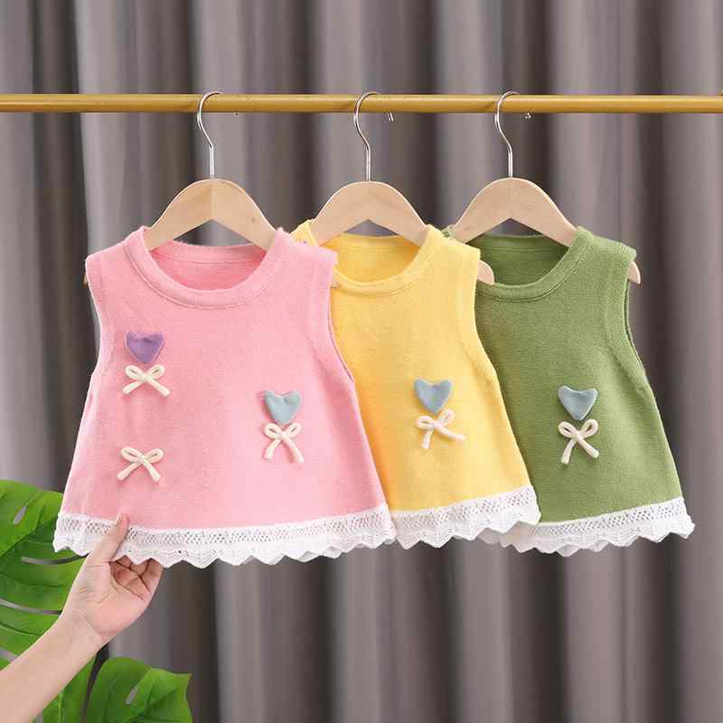 子供服 ニットベスト 春秋 女の子 ベビー服 プルオーバー ウール混 花柄 90cm 100cm 110cm 120cm 130cm かわいい ピンク イエロー グリーン