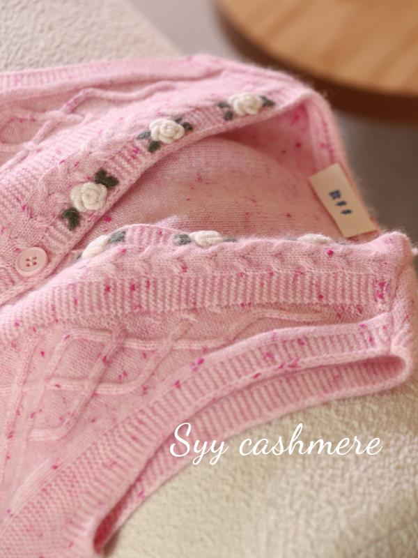 ニットベスト 女の子 Vネック 羊毛 立体刺繍 花柄 ピンク 春秋 冬 厚手 かわいい 普段使い 通学 幼稚園 保育園|Tanzan