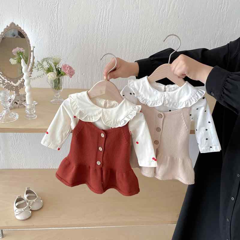 ベビー ニットベスト & 吊り?衫 赤ちゃん 女の子 コットン トップス カーディガン Vネック 無地 66cm 73cm 80cm 90cm 100cm 春秋 普段使い かわいい ガーリー シンプル 柔らかい
