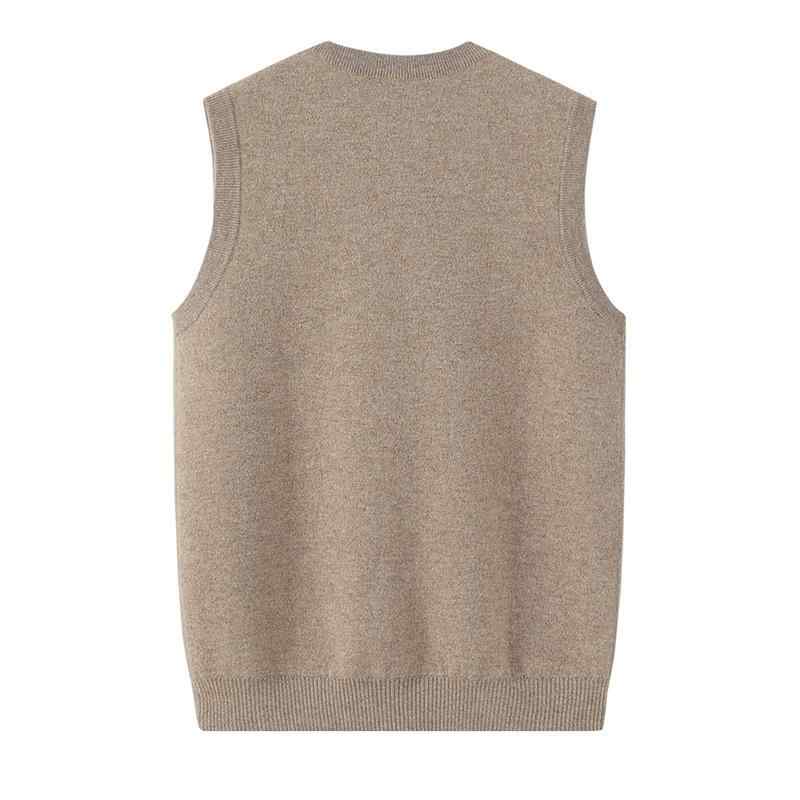 ベスト 男性用 Vネック 100% カシミヤ ニット 厚手 無袖 カーディガン ウール チョッキ シニア 紳士 秋冬 防寒 普段使い ラクダ色 チャコールグレー