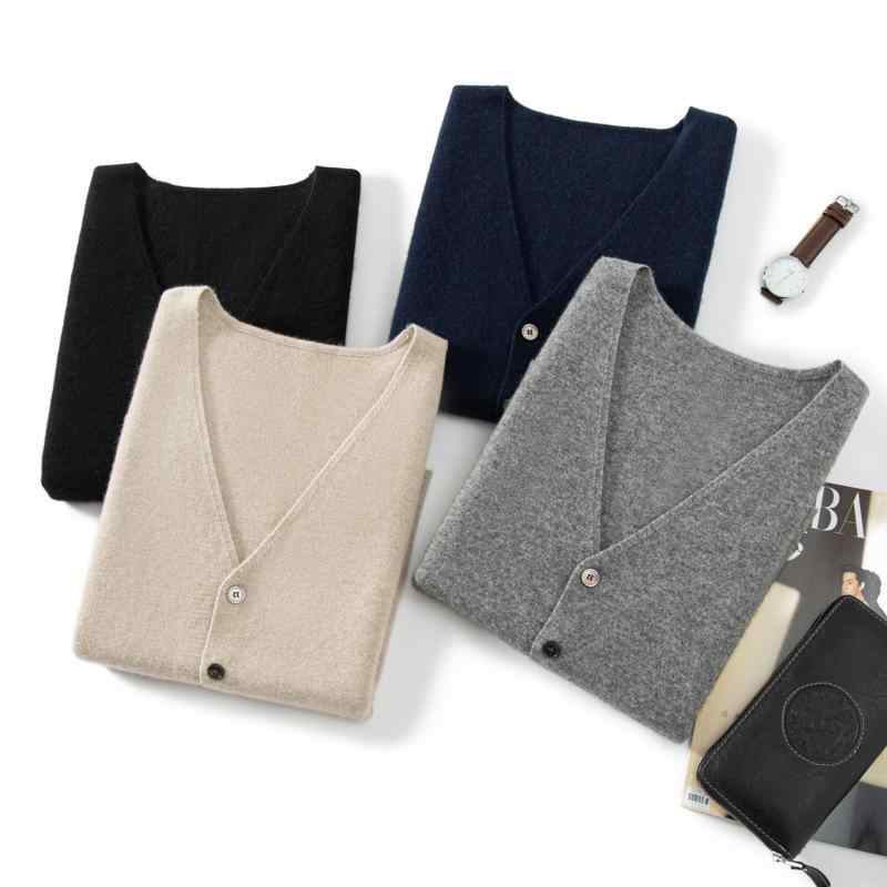ニットベスト 男性用 秋冬 Vネック ウール カシミヤ混紡 厚手 ビジネス カジュアル 紳士 シニア チョッキ 前開き 無地 紺 黒 グレー ベージュ｜Tanzan