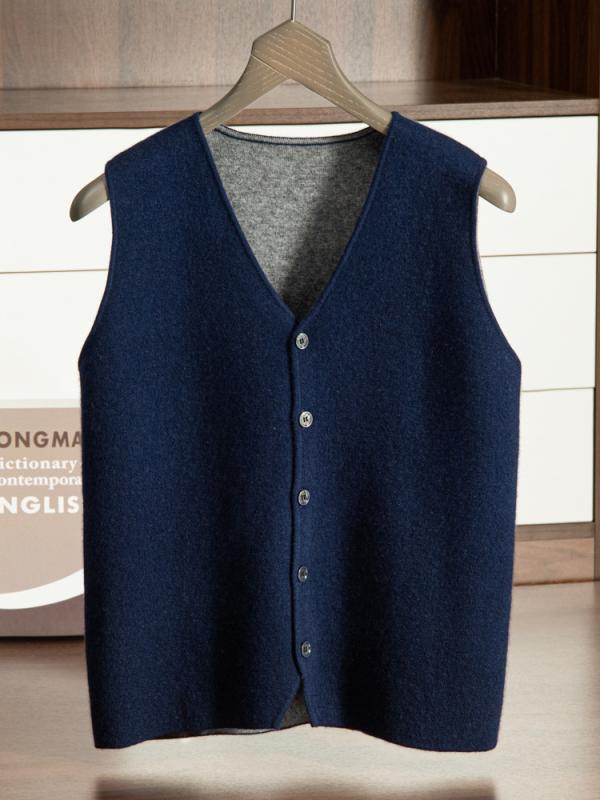 ニット メンズ カシミヤ ベスト Vネック カーディガン 厚手 無地 秋冬 カジュアル トップス ダークレッド ネイビー ブラック ダークグレー ミディアムグレー ベージュ