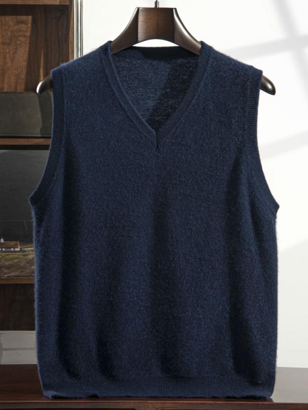 ニットベスト 男性用 Vネック ウール カシミヤ混紡 無袖 防寒 インナー 秋冬 紺色 黒 グレー ベージュ