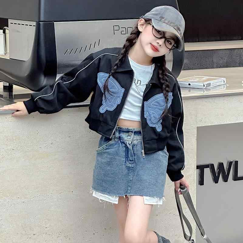 子供服 ジャケット 女の子 アウター 春秋 秋物 ブルゾン ジャンパー 普段着 120cm 130cm 140cm 150cm 160cm 170cm ホワイト ブラック