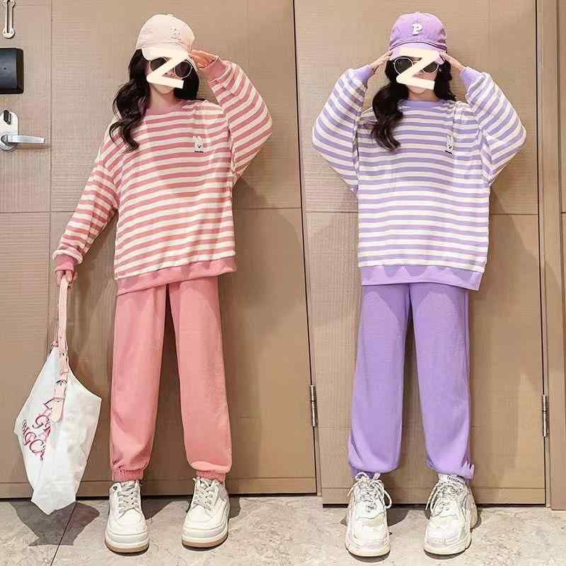 子供用スウェットセットアップ 女の子 秋物 ストライプ柄 長袖トップス ハーレムパンツ 2点セット ピンク パープル 120cm 130cm 140cm 150cm 160cm 170cm かわいい ガールズ スポーツMIXスタイル 4,601円