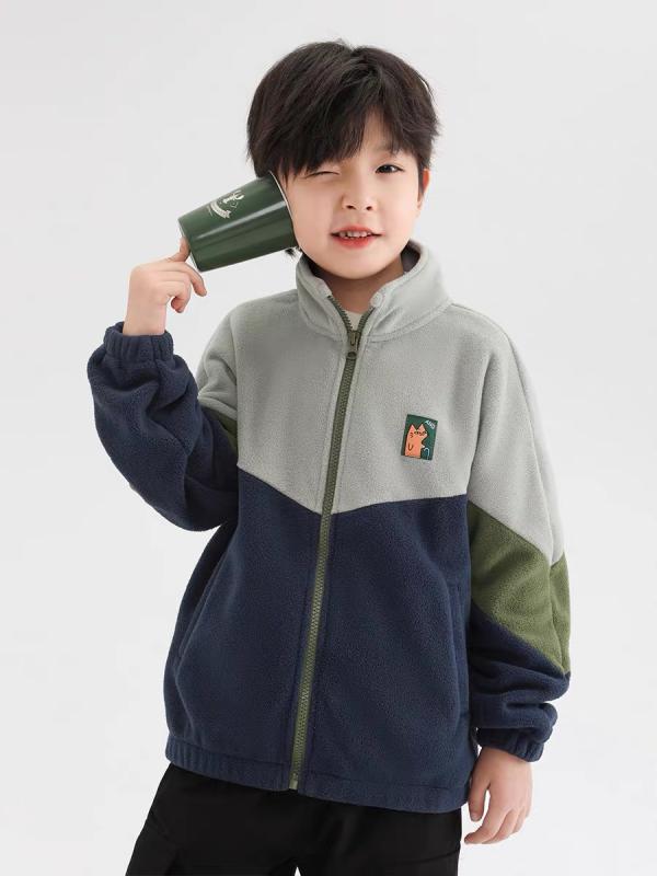 子供服 アウター キッズ 韓国風 ボア 刺繍 ジップアップ ジャケット 配色 切り替え トラックジャケット ジャンパー 防寒 秋冬 かわいい 男の子 女の子