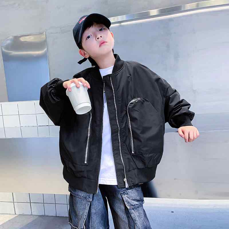 ジャケット キッズ 男の子 子供服 アウター ブルゾン ジャンパー ワーク 野球 秋冬 普段使い ブラック