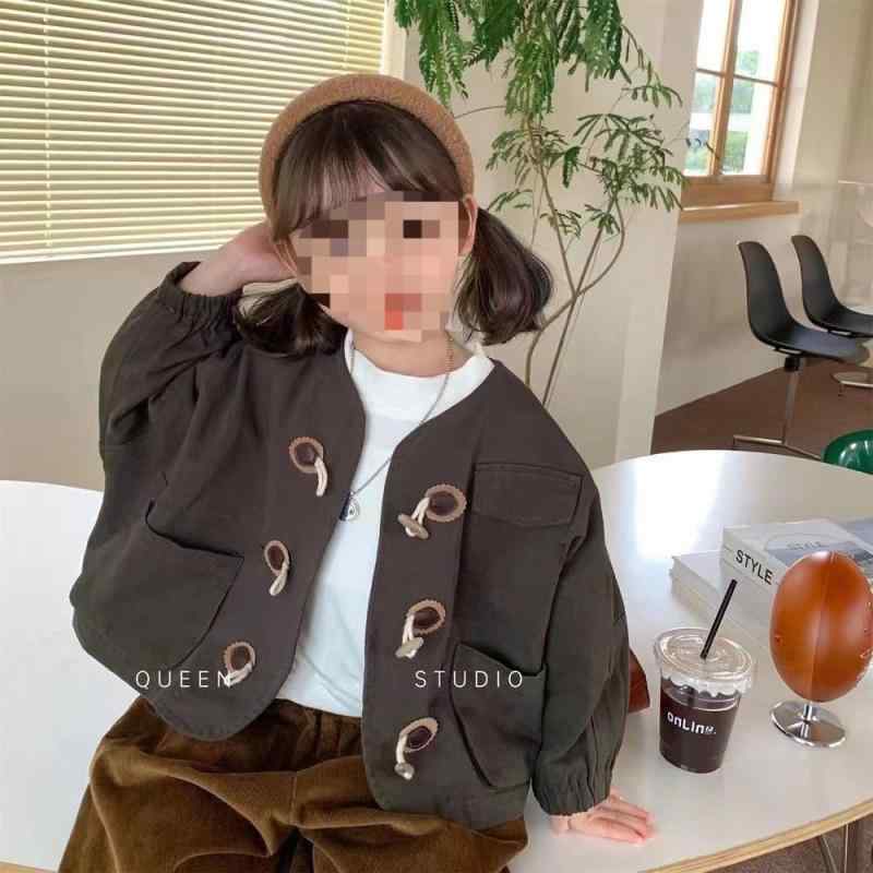 キッズ ジャケット 女の子 春秋 ブルゾン ジャンパー 子供服 アウター 長袖 綿 無地 ラウンドネック 普段使い 深グレー/カフェオレ 90 100 110 120 130 140 4,442円
