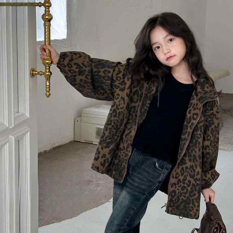 キッズ ジャケット 女の子 アウター ヒョウ柄 春秋 綿 立襟 カジュアル ブルゾン ジャンパー ガールズ 子供服 普段着