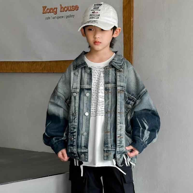 キッズ デニム ジャケット 春秋 男の子 子供 春物 アウター 韓国風 中大 アウター カジュアル ブルー