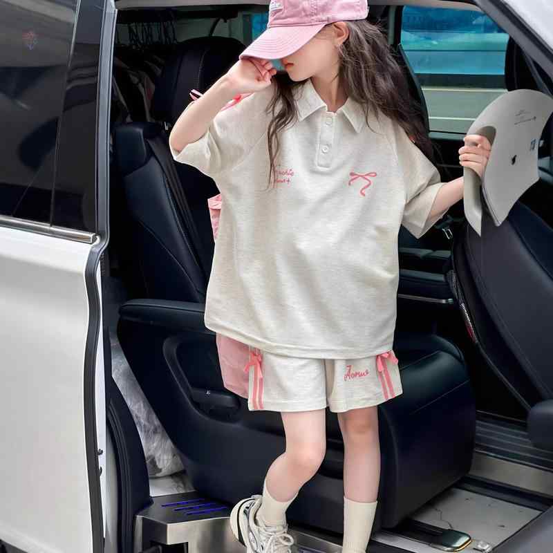 子供用セットアップ 女の子 夏服 ポロシャツ 半袖 短パン 運動着 薄手 ピンク系 グリーン 無地 カジュアル スポーティ 4,859円