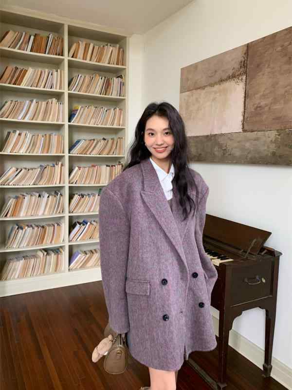 コート レディース ウール アルパカ ブレンド 韓国風 スタイル 通勤 ロング丈 アウター 白 黒 グレー 緑 紫 オートミール 無地 秋冬