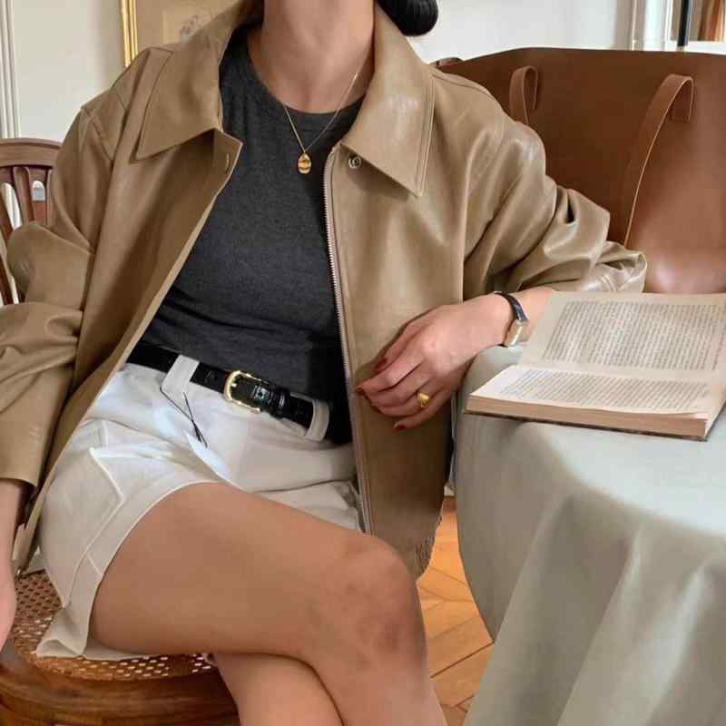 ジャケット レディース 女性用 婦人服 アウター 長袖 フェイクレザー レザージャケット ブルゾン ジャンパー 珈琲色 茶色 黒色 ゆったり 文芸復古 秋冬｜Tanzan