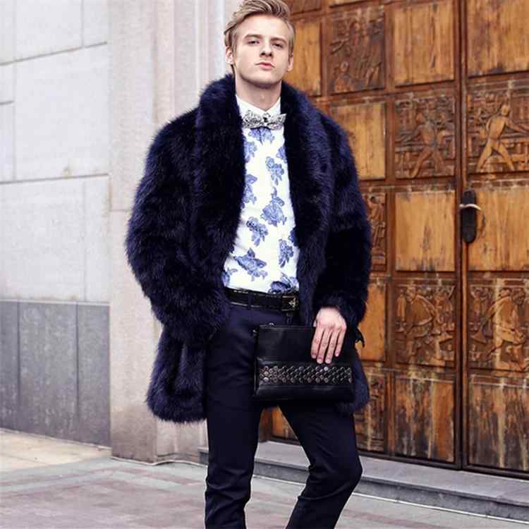 厚地の外套 メンズ 成人男性用 フェイクファー 朦々たる アウター ピーコート 紺色 普段使い走り 秋冬