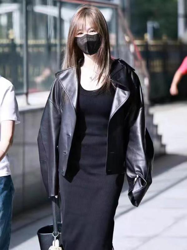 上衣 レディース 黒 黒いこと 革ジャン なめし革 なめし革上衣 アウター 秋冬 心地好い バイ鉄道車両 ライダース POLO襟