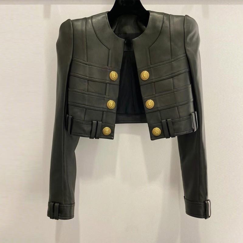 ジャケット レディース 高級感 春物 アウター おしゃれ メタルボタン ラウンドネック ショート丈 婦人服 上着 ポリエステル ブラック|Tanzan