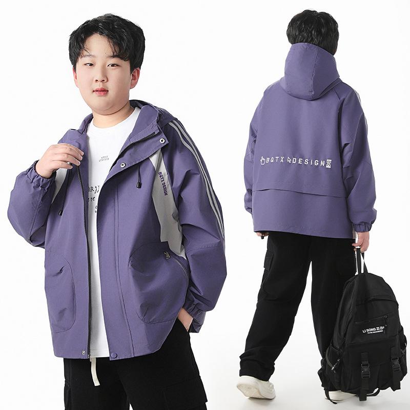 キッズ アウター 春秋 ジャンパー 男の子 中学生 子供服 フード付き 撥水 防風 パープル 140 150 160 170 180