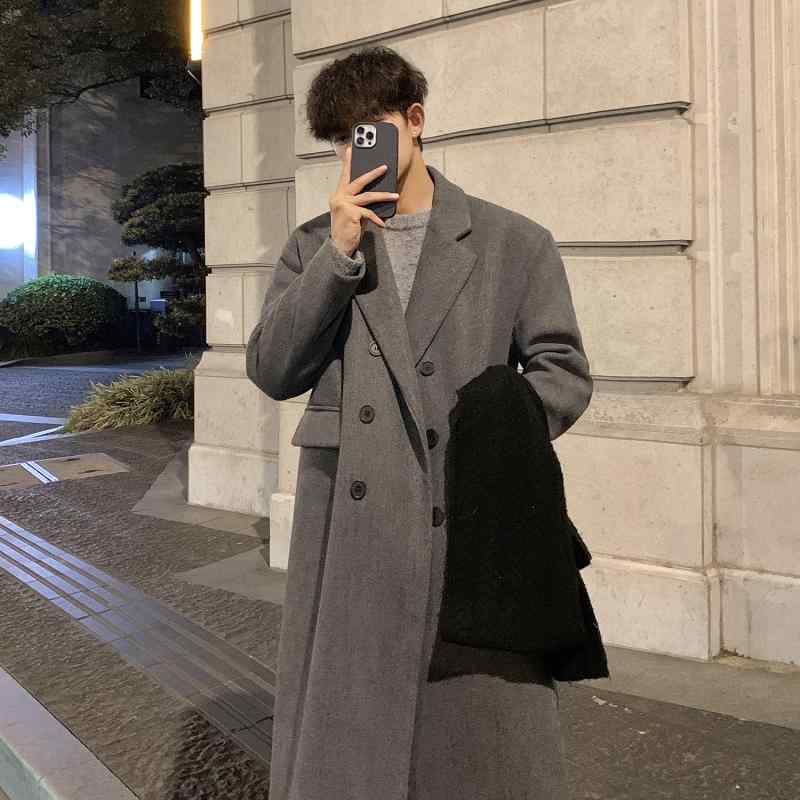 コート メンズ 秋冬 ウール ロング丈 オーバーサイズ ゆったり 韓国風 チェスターコート グレー ブラック カーキ コーヒー色|Tanzan