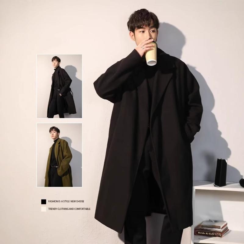 厚地の外套 メンズ 秋冬 加厚 羊毛 テーラード ロング丈 ゆったり 連合王国風 商行為 心地よい 黒いこと