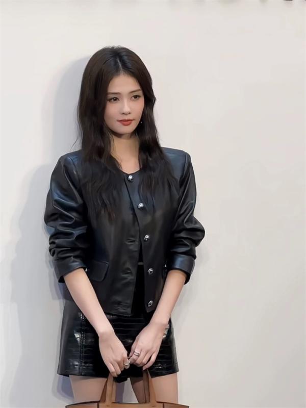 上衣 レディース 自動二輪車 PUなめし革 年月 表どおり 遊撃手丈 黒 長袖 ラウンドのど首 ポリエステル 無地