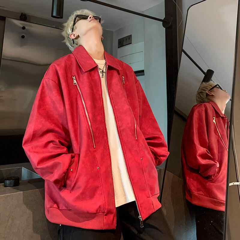 ジャケット 男性用 スエード ブルゾン PUレザー 春秋 美品 アメリカンレトロ ゆったり ジャンパー ワーク 深灰色 赤色 カーキ色|Tanzan