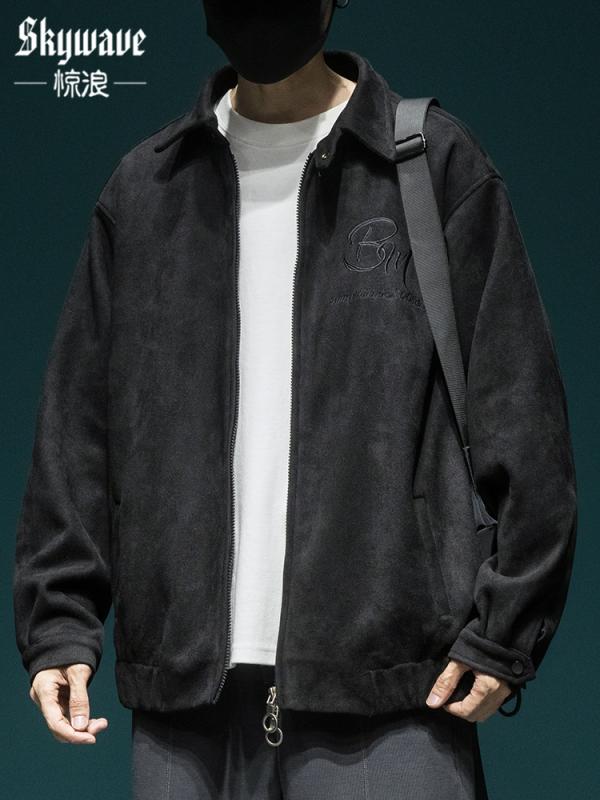 ジャケット 男性用 スエード ブルゾン レトロ ストリートスタイル カジュアル ウェア 刺・墸入り 伸縮性 耐摩耗性 コーヒー色 深煙グレー ブラック｜Tanzan