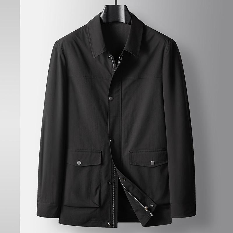 ジャケット メンズ 男性用 ブルゾン 襟付き ハンティングスタイル ビジネス トップス スプリングコート ライトアウター 無地 黒 ブラック 緑 グリーン|Tanzan