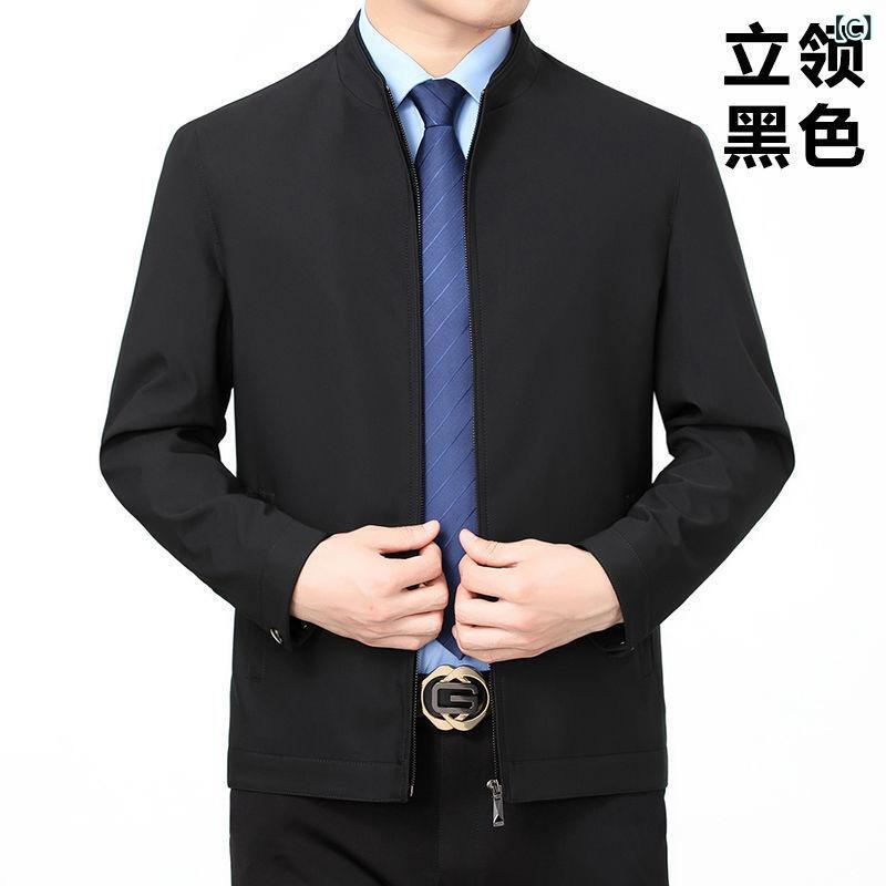 ジャケット 男性用 紳士服 アウター 春秋 薄手 襟付き ポリエステル 無地 多ポケット ブラック ブルー